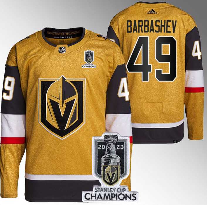 Men%27s Vegas Golden Knights #49 Ivan Barbashev Gold 2023 Stanley Cup Champions Stitched Jersey